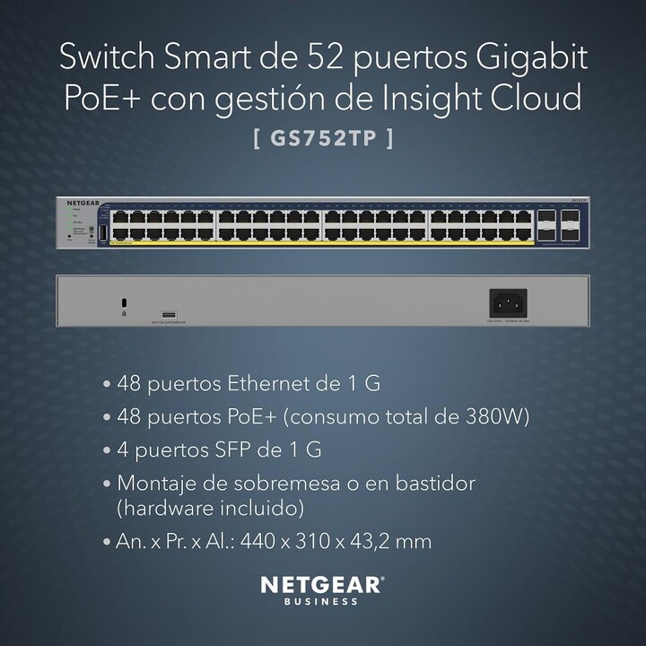 NetGear GS752TP Switch Smart 48xGE PoE 4xSFP