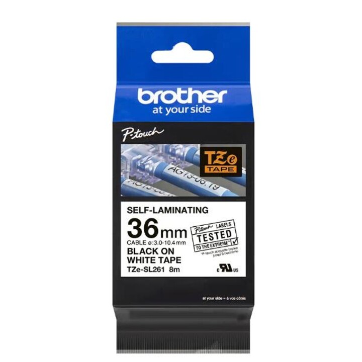 Brother TZe-SL261 cinta autolaminable negra sobre blanca 36 mm