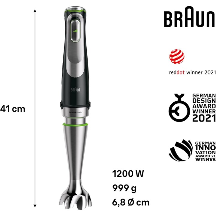 Braun MultiQuick 9 MQ 9187XLI 0,6 L Batidora de inmersión 1200 W Negro, Acero inoxidable