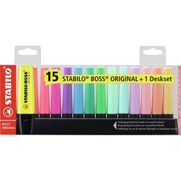 Supporto per pennarelli fluorescenti originali Stabilo Boss/15 unità/colori assortiti/include supporto