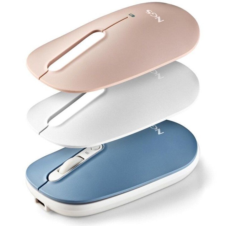Souris Bluetooth sans fil NGS Shell-RB/ Batterie rechargeable/ Jusqu à 1600 DPI/ Bleu/ Blanc/ Rose