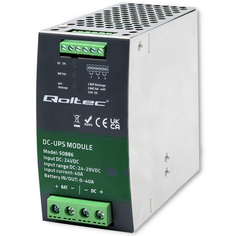Qoltec 50886 Módulo UPS DC para carril DIN | 40A | 24V