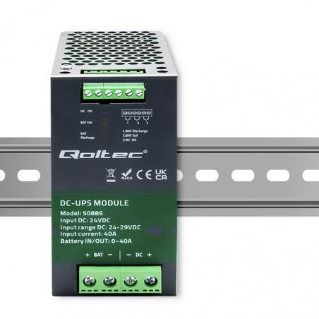 Qoltec 50886 Módulo UPS DC para carril DIN | 40A | 24V