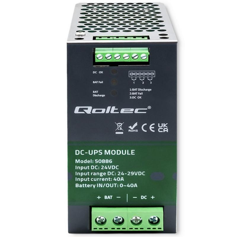 Qoltec 50886 Módulo UPS DC para carril DIN | 40A | 24V