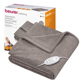 Beurer HD 75, Manta Eléctrica de 100W con Tejido de Vellón Suave y 6 Niveles de Temperatura Programables, Gris Pardo