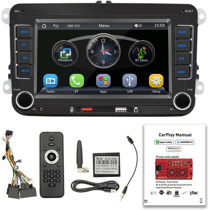 F9070C Bluetooth Carplay USB Autoradio 2 DIN Black