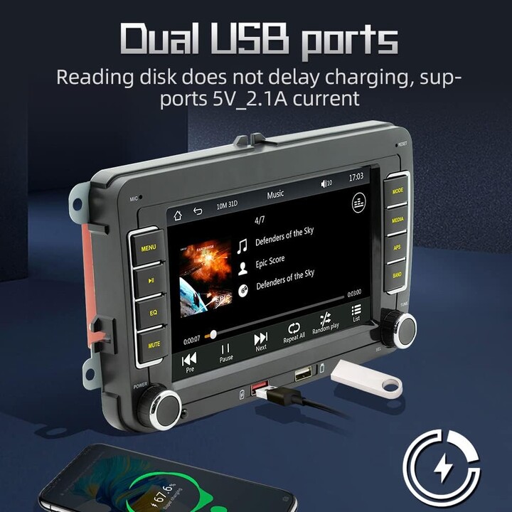 F9070C Bluetooth Carplay USB Autoradio 2 DIN Black