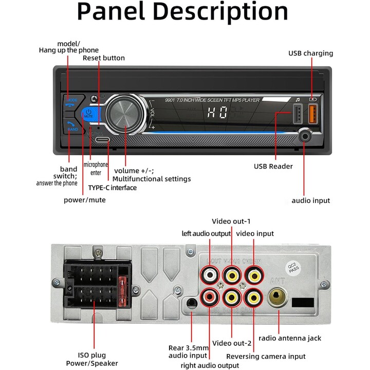 SWM 9901C-S Bluetooth Mirror Link Carplay Autoradio USB 1 DIN Nero