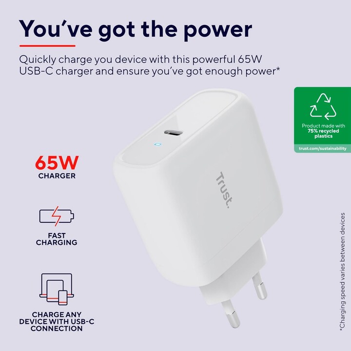 Chargeur mural Trust Maxo 65W/ 1xUSB Type-C/ 65W