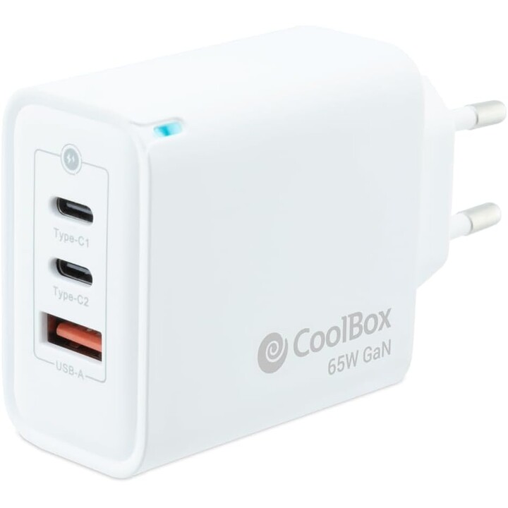 CoolBox Caricabatterie 2 x USB C + USB A 65W con la tecnologia GAN