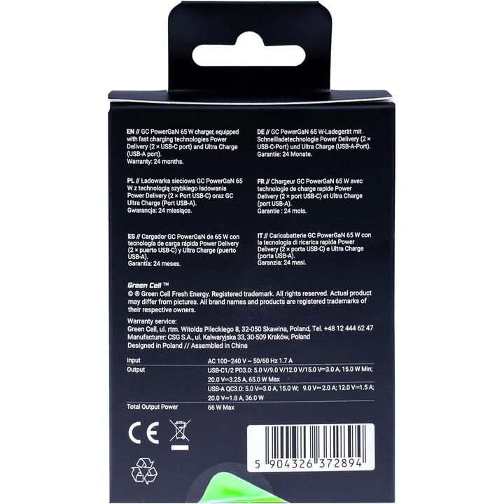 Caricatore per dispositivi mobili Green Cell CHARGC08 Universale Nero AC Ricarica rapida per interni