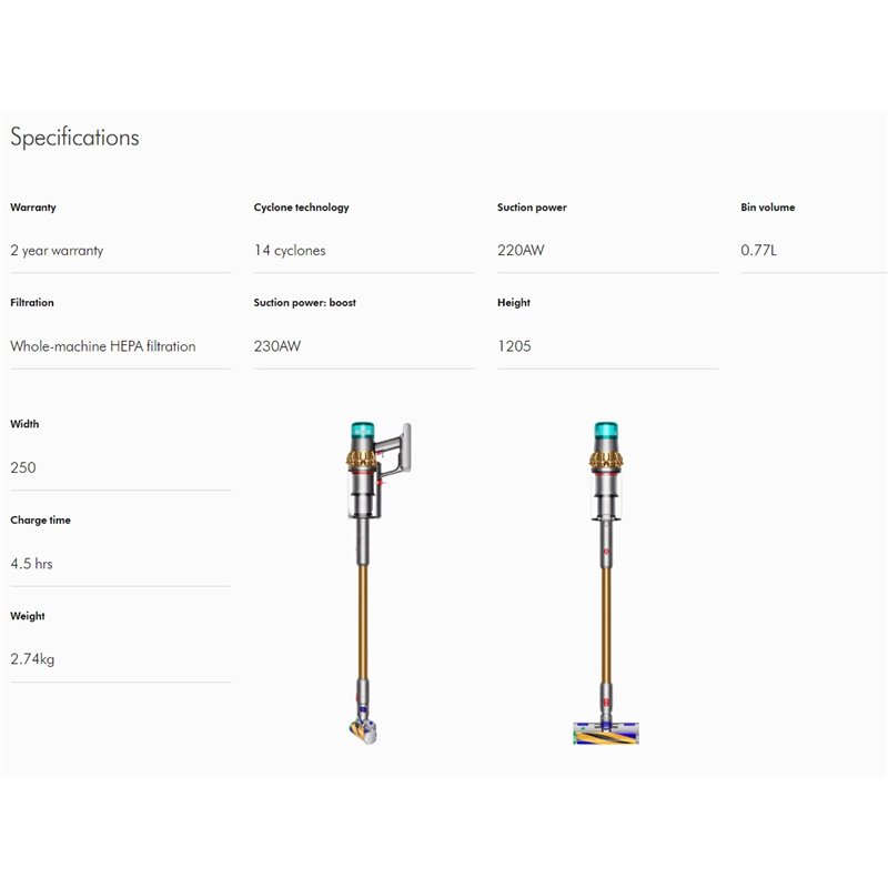 Dyson Vacuum Cleaner V15 Detect Absolute (2023) Gold