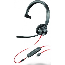 Poly Blackwire 3315 Monaural Microsoft Teams Certified USB-C Headset +3.5mm Plug +USB-C/A Adapter