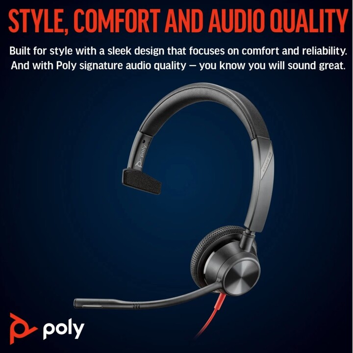 Poly Blackwire 3315 Cuffie USB-C monofoniche certificate Microsoft Teams +3.5mm Plug +USB-C/A Adattatore