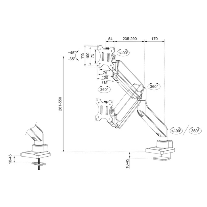 Neomounts DS70-450BL1 brazo de monitor de escritorio de movimiento completo para pantallas de 17-42" - Negro
