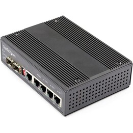 Switch Gigabit Ethernet Industriale StarTech a 6 porte - 4 PoE RJ45 +2 slot SFP 30 W PoE+ Montaggio su guida DIN