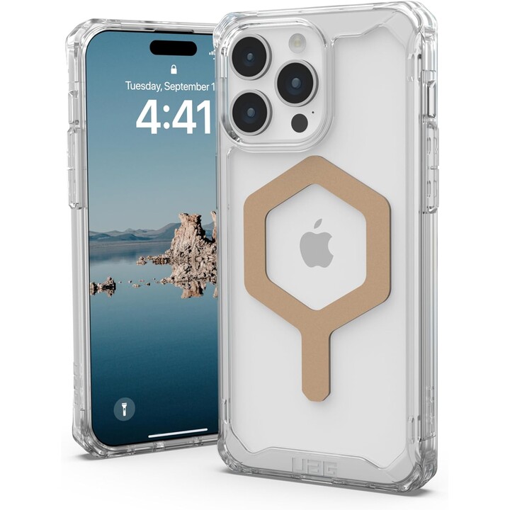 Cover posteriore per cellulare uag plyo trasparente magsafe ghiaccio/oro iphone 15 pro max