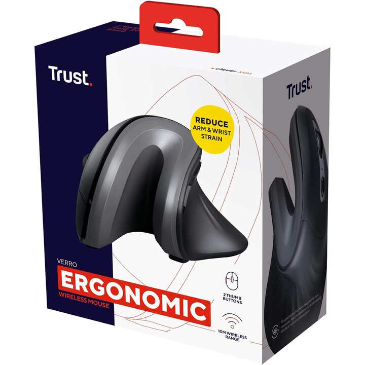 Mouse Trust Vertical Verro Wireless Ergonomic 1600Dpi Negro
