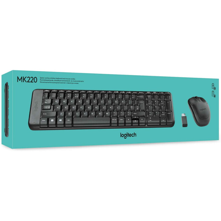 Kit Combo Wireless Keyboard + Mouse Logitech MK220 USB Portuguese Black
