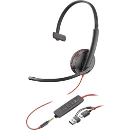 Poly Blackwire 3215 Cuffie monofoniche USB-C +Spina da 3,5 mm +Adattatore USB-C/A