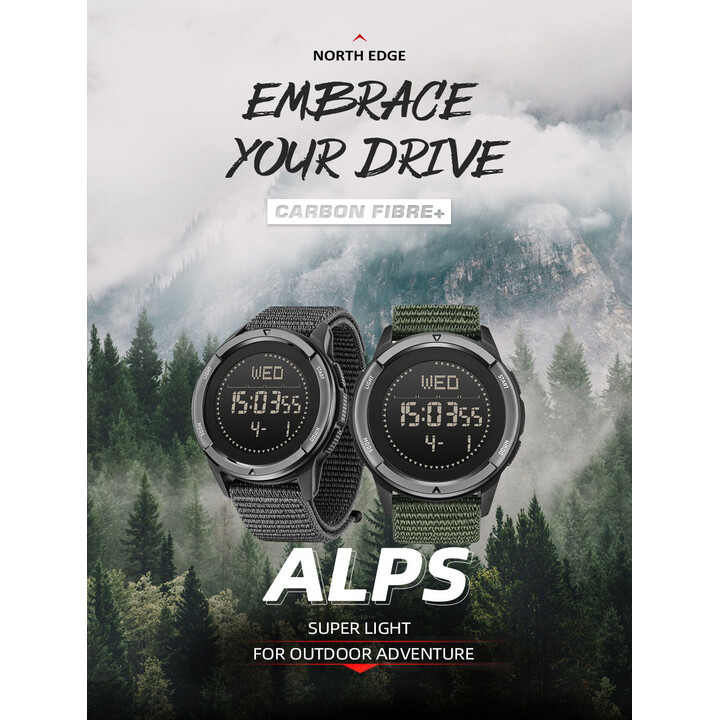 North Edge ALPS montre digitale outdoor verte