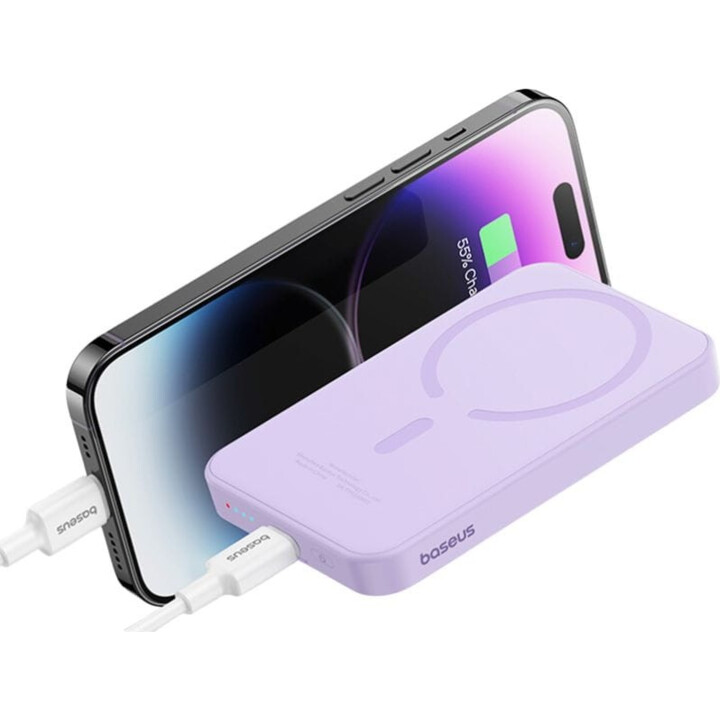 Baseus Power Bank Mini 5000mAh MagSafe Compatible Purple - Fast Charge 20W and Type C Cable Included