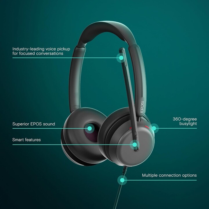 EPOS Impact 860 ANC - Auriculares dobles con cancelación de ruido de alto rendimiento, audio de banda súper ancha, conectividad 