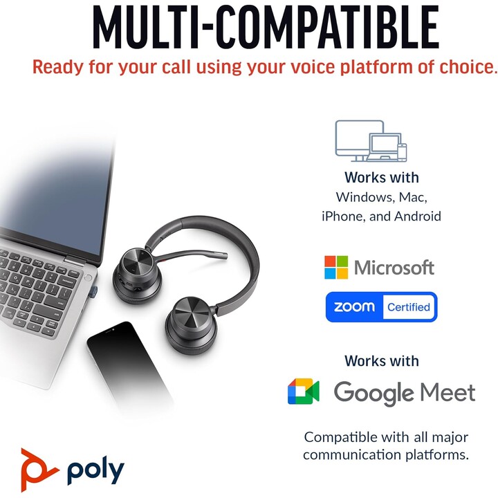 Poly Voyager 4320 UC Cuffie stereo con cuffia wireless con microfono ad asta con cancellazione del rumore