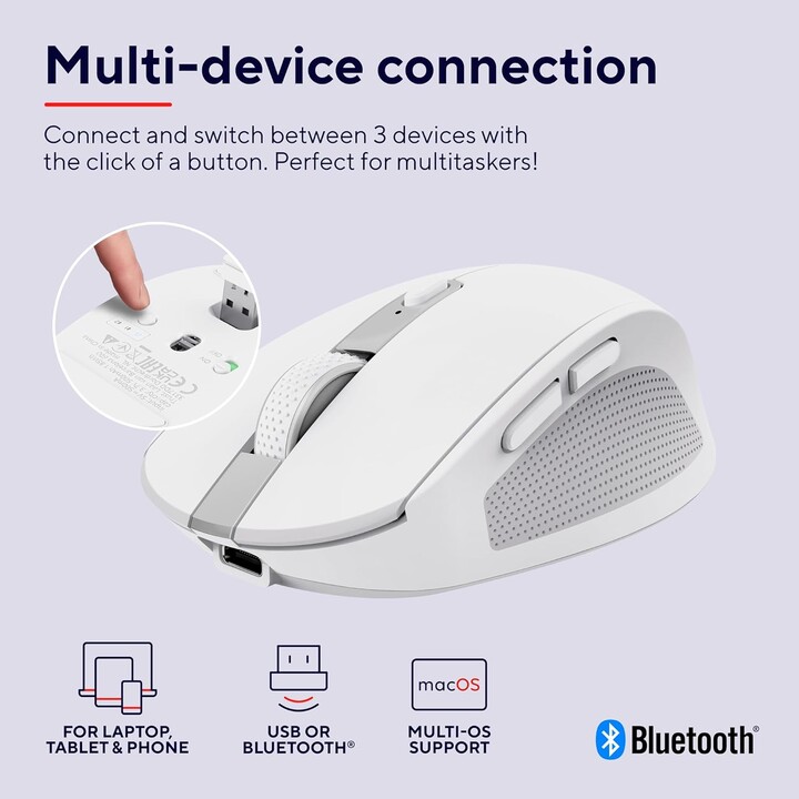 Trust Ozaa Compact Wireless Bluetooth Mouse/ Rechargeable Battery/ Up to 3200 DPI/ White