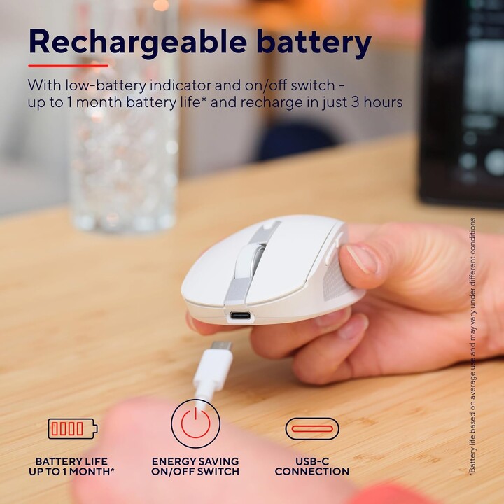 Mouse Bluetooth sem fio compacto Trust Ozaa/bateria recarregável/até 3200 DPI/branco