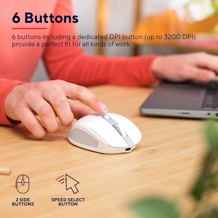 Mouse Bluetooth sem fio compacto Trust Ozaa/bateria recarregável/até 3200 DPI/branco