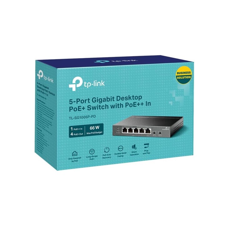 Switch Gigabit de mesa de 5 portas Tp-link com 1 porta de entrada Poe++ e 4 portas de saída Poe+ Porta: 4× portas de saída Gigab
