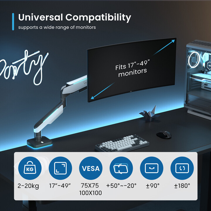 Ewent Ew1509 Monitorständer 124,5 cm (49 Zoll) schwarz, weißer Schreibtisch