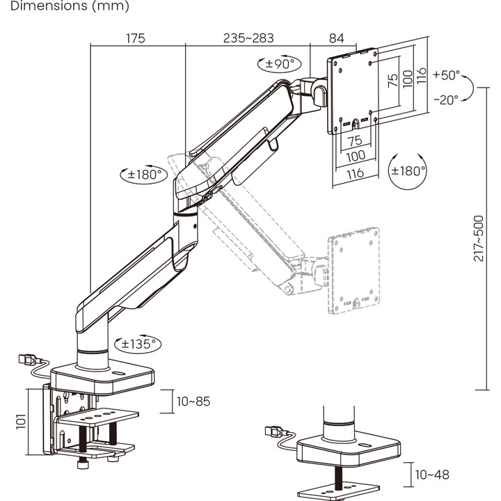 Ewent Ew1509 Monitorständer 124,5 cm (49 Zoll) schwarz, weißer Schreibtisch