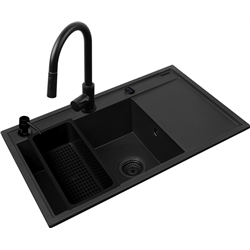 Zestaw - Zlewozmywak PYRAMIS CAMEA (79x50) 1B 1D L + Battery IDEA Black Edition - 070168402BE - Volcano