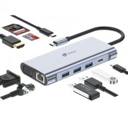 Docking-USB Typ-C Leotec LEDS01/ 3xUSB/ 2xUSB Typ-C/ 1xUSB Typ-C PD/ 1xHDMI 4K/ 1xVGA/ 1xRJ45/ 1xAudio/ 1xSD- und MicroSD-Karten
