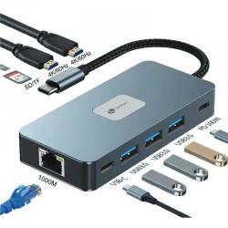 Docking-USB Typ-C Leotec LEDS02/ 3xUSB/ 1xUSB Typ-C/ 1xUSB Typ-C PD/ 2xHDMI 4K/ 1xRJ45/ 1xSD- und MicroSD-Kartenleser/ Grau