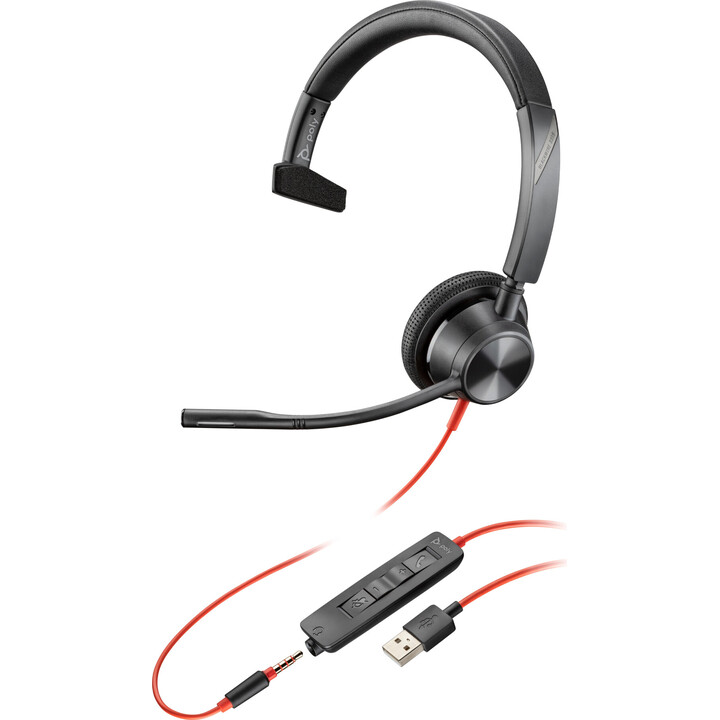 POLY Blackwire 3315 Monaural USB-C Headset +3.5mm Plug +USB-C/A Adapter
