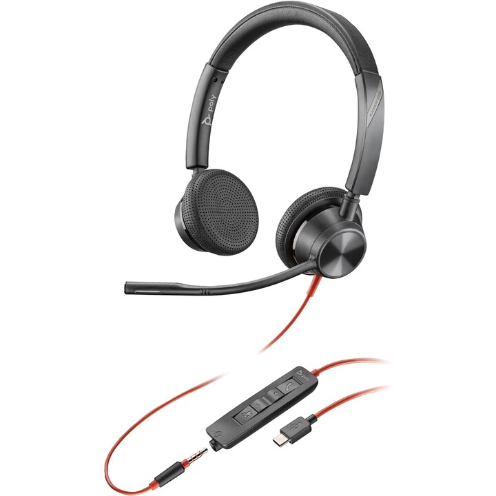 POLY Blackwire 3325 Stereo-USB-C-Headset +3,5-mm-Stecker +USB-C/A-Adapter