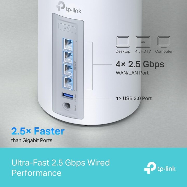 TP-Link WiFi 7 Deco BE65 Router Mesh WiFi, BE 9214Mbps Tri-Band, Canales de 320 MHz, Puerto Ethernet de 2,5 Gbps