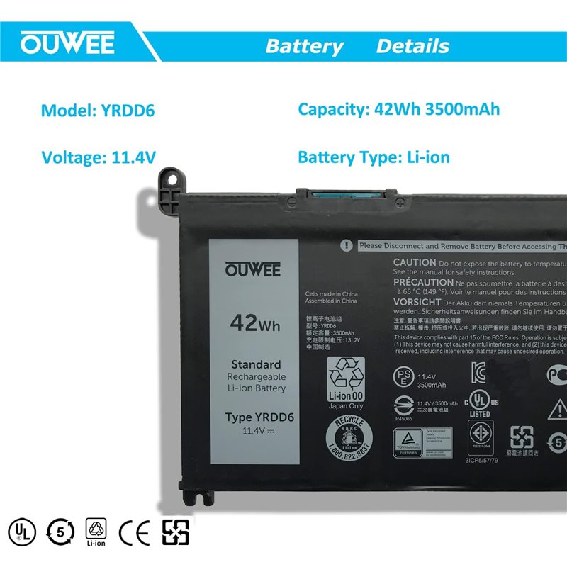 Dell laptop battery 42wh 3 cells