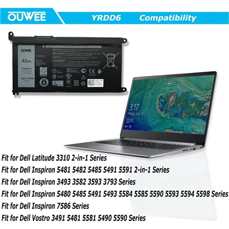 Dell laptop battery 42wh 3 cells