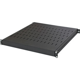 Ripiano regolabile 19", 1U, profondità 500-900 mm, capacità di carico 100 kg, montaggio in 4 punti, nero, set di viti.