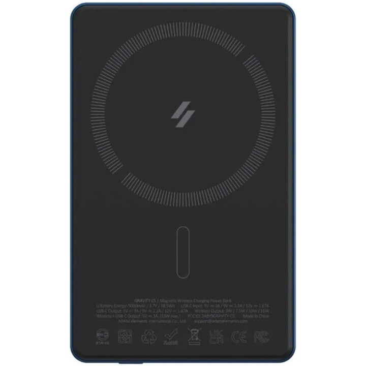 Batterie externe magnétique Adam 5 000 mah ultra fine bleue