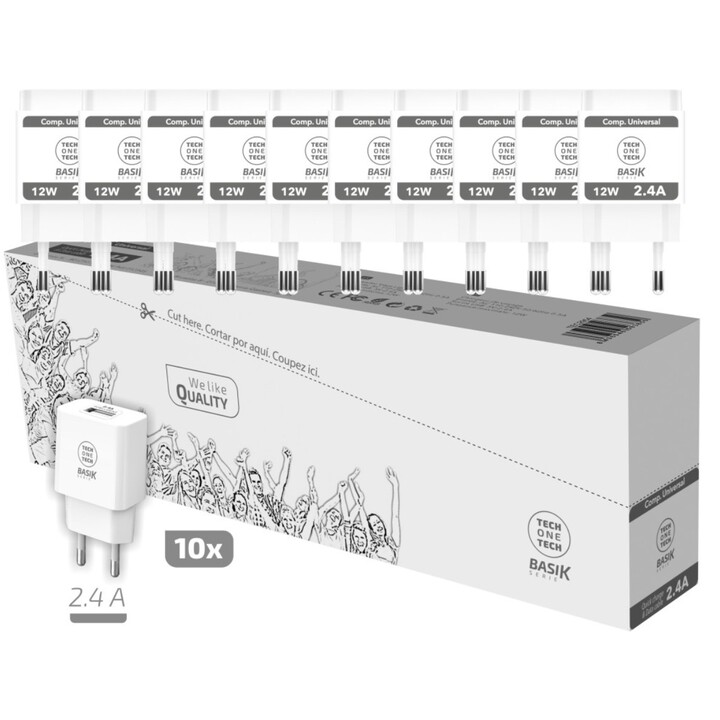 Confezione da 10 caricatori da muro Tech One Tech Basik TEC2954/ 1xUSB/ 12W