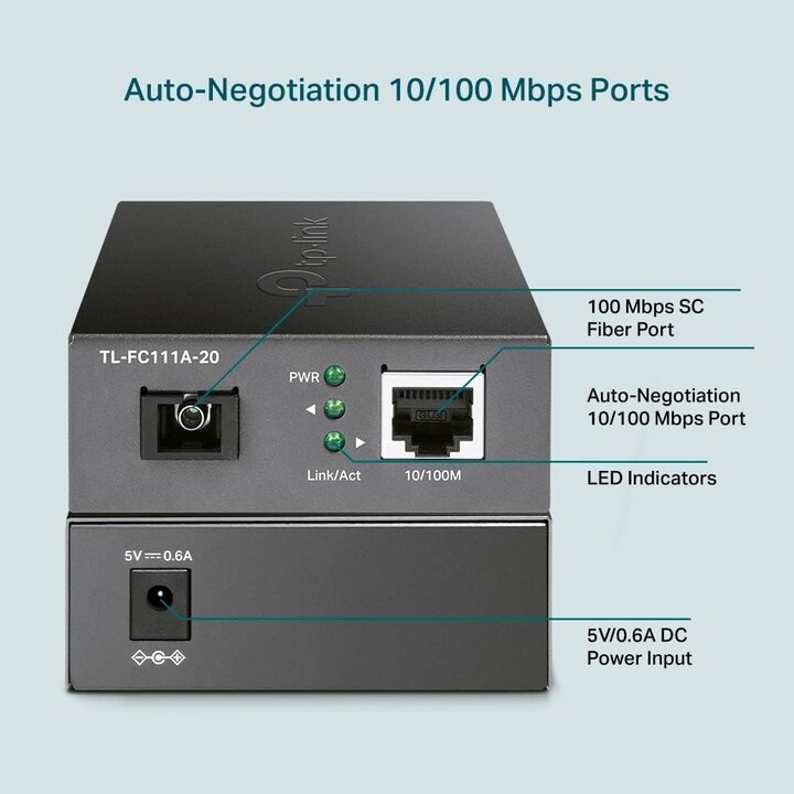 TP-LINK TL-FC111A-20 Netzwerk Medienkonverter 100 Mbit/s Einzelmodus Schwarz 