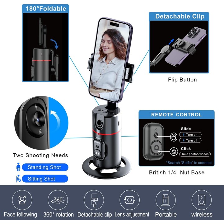 Bâton de selfie C05 avec trépied extensible jusqu'à 2,05 mètres pour smartphones et appareils photo avec télécommande