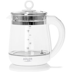 Adler | Kettle | AD 1299 | Electric | 2200 W | 1.5 L | Glass/Stainless steel | 360° rotational base | White