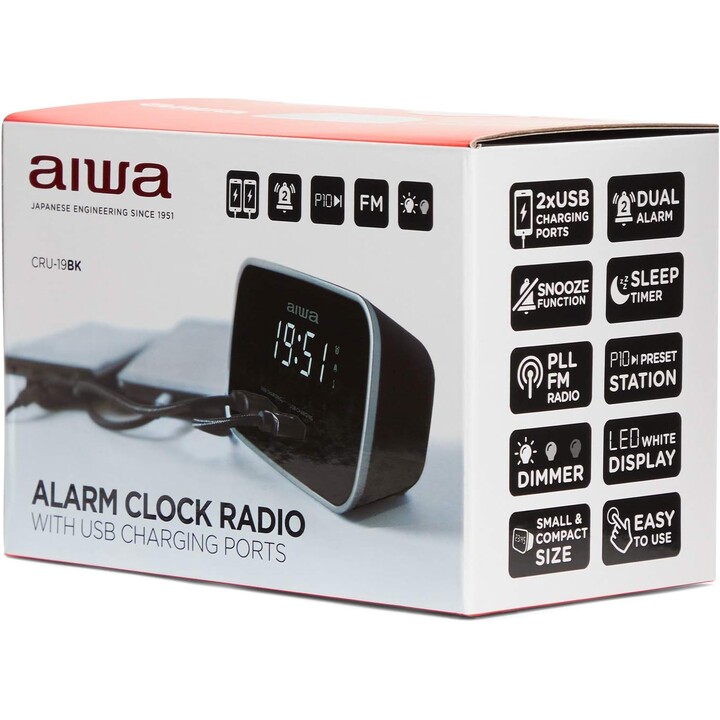 Aiwa CRU-19BK Alarm Clock/ FM Radio