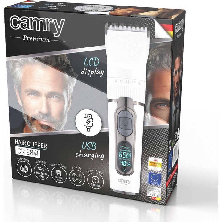 Cortador de cabelo Camry com tela LCD CR 2841Wireless Número de passos no comprimento 6 Branco/Castanho